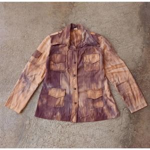 Vtg 70s Hand Dyed Tie-dye Snap Button Shirt Jacket USA Peach/Purple Customized